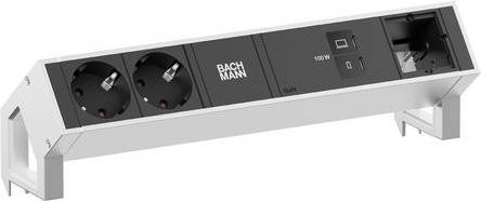 Bachmann DESK2 Steckdosenleiste mit 2x CEE7/3 und 1x USB-C in Silber/Weiß - Bild 1