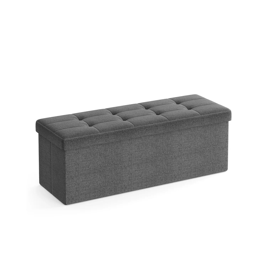 Songmics Polsterbank mit Stauraum in Grau aus Leinenimitat, B/T/H: 110 x 38 x 38 cm - Bild 2