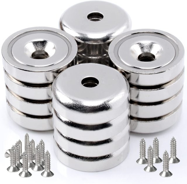 U-POLEMAG Runde Ringmagnete in Silber, Durchmesser: 20 mm, kleine Senkkopfmagnete mit Löchern zum Aufhängen von Werkzeugen - Bild 1