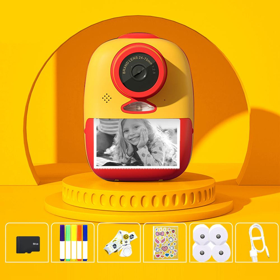 GoolRC Sofortbildkamera für Kinder, 1080P-Auflösung, tintenloser Thermodruck, gelb/rot - Bild 4