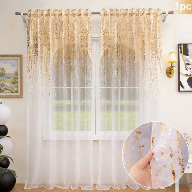 FLYINGCURTAINS Vorhang mit Regentropfen-Motiv in Gold, halbtransparent, B: 140 cm, H: 250 cm - Bild 1