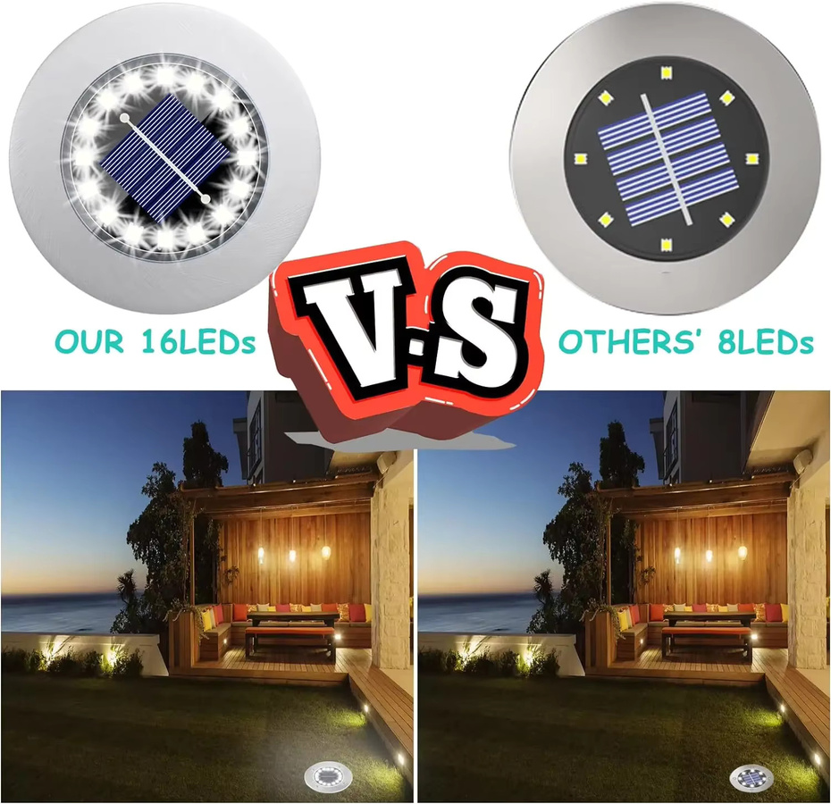 Wasserdichte Solar-Bodenleuchten mit 16 LEDs für Garten und Außenbereich, weiße LED-Gartenbeleuchtung für Wege und Auffahrten - Bild 4