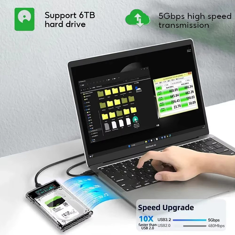 Kebidu Transparente USB 3.1 HDD SSD Gehäuse mit Digitalanzeige für 2,5 Zoll SATA Festplatten, 5 Gbit/s - Bild 2