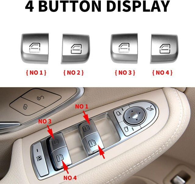 KaiSai Fensterschalter Tastenabdeckung Ersatz für Mercedes Benz C GLC Klasse W205 W213, hinten links, Silber - Bild 1