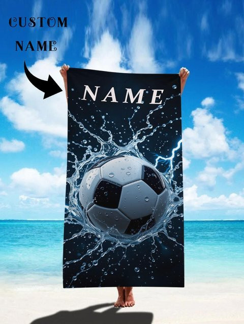 SRH Fußball Strandtuch mit personalisiertem Namen, schnell trocknendes Microfaser Badetuch für Erwachsene und Kinder, B/H: 150 x 75 cm - Bild 1