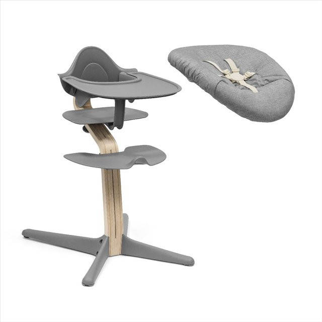 Stokke Nomi Bundle Hochstuhl mit Newbornset, Babyset und Tray in Eiche/Buche-Furnier und Grau - Bild 1