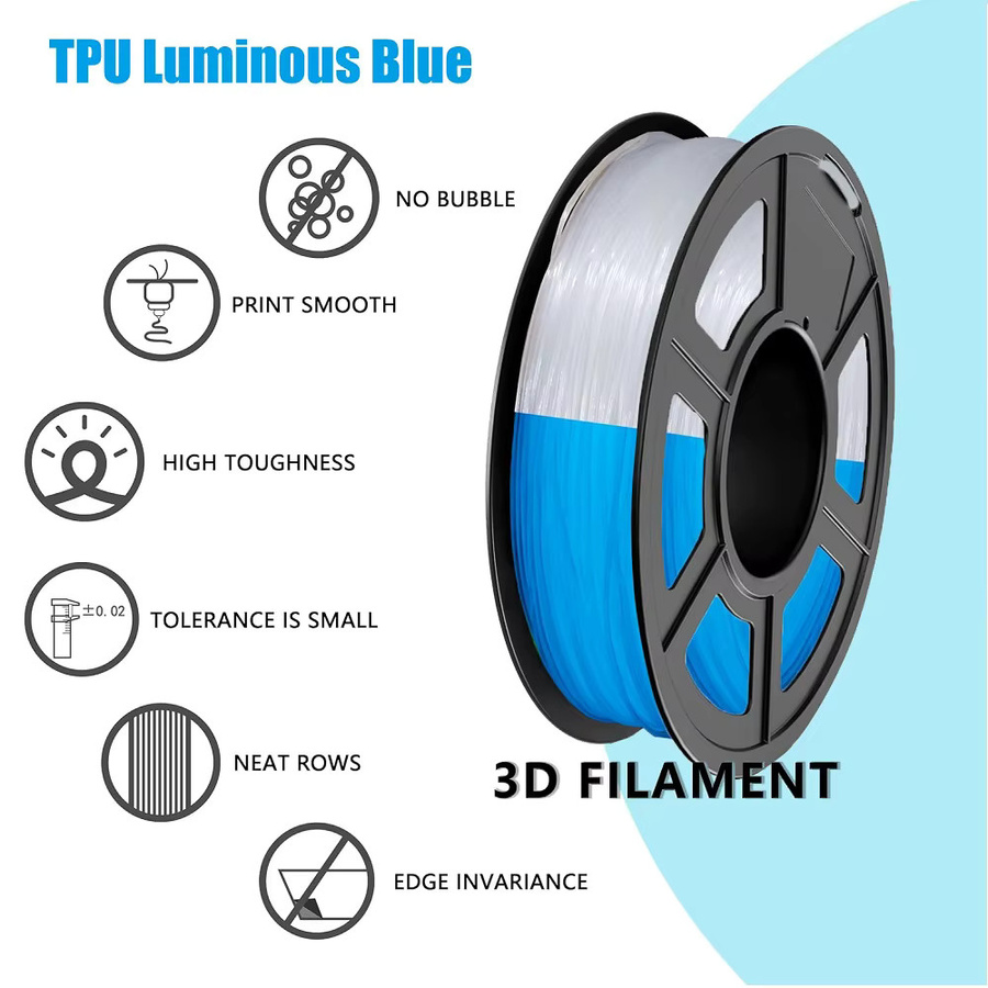 3D Maliang Flexibles TPU Filament im Dunkeln leuchtend, 1,75 mm, 95 A, Farben: Transparent, Blau, Grün - Bild 1