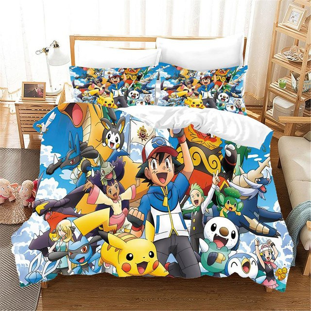 Paslu Pokémon Bettwäscheset mit Ash Ketchum und Pikachu, 3-teilig, Mehrfarbig, B/H: 140 x 210 cm - Bild 1