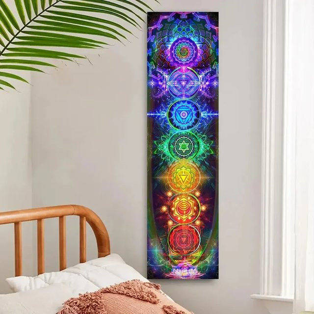 VIKAMA 7 Chakra Wandteppich mit Mandala-Design in Multicolour für Yoga und Meditation, Boho Wandbehang für dein Schlafzimmer, Breite: 150 cm, Höhe: 40 cm - Bild 1
