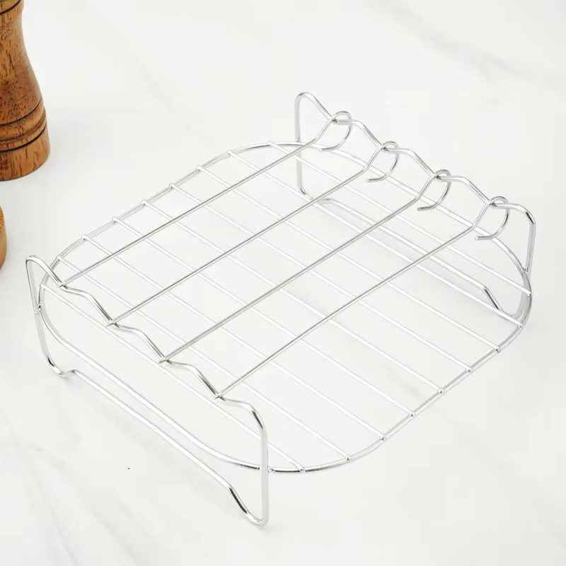 Outdoor-Grillset aus Edelstahl in Silber mit Spießen, Heißluftfritteusen-Grill und Dampfgarer - Bild 2