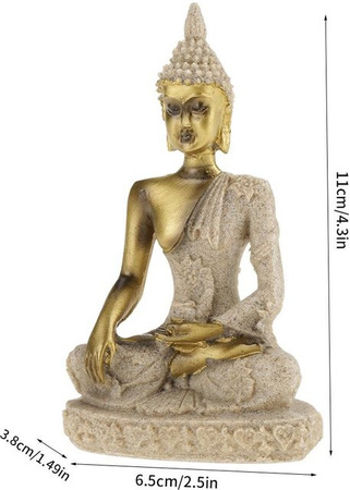 Handgeschnitzte Buddha Statue aus Sandstein von DIYelecs in Beige, Tischdekoration B: 11 cm, T: 6,5 cm, H: 3,8 cm