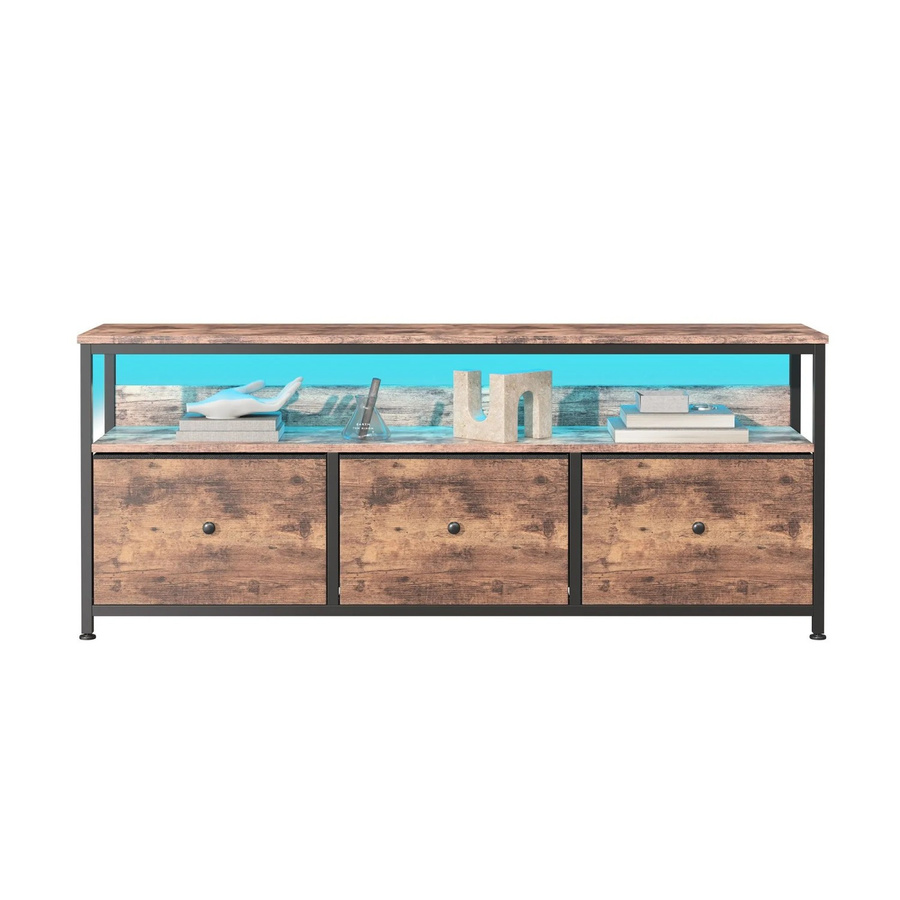 PXloue TV-Schrank in Braun mit 3 Stoffschubladen, offenen Fächern und LED-Lichtern, B/T/H: 137 x 30 x 57 cm - Bild 2