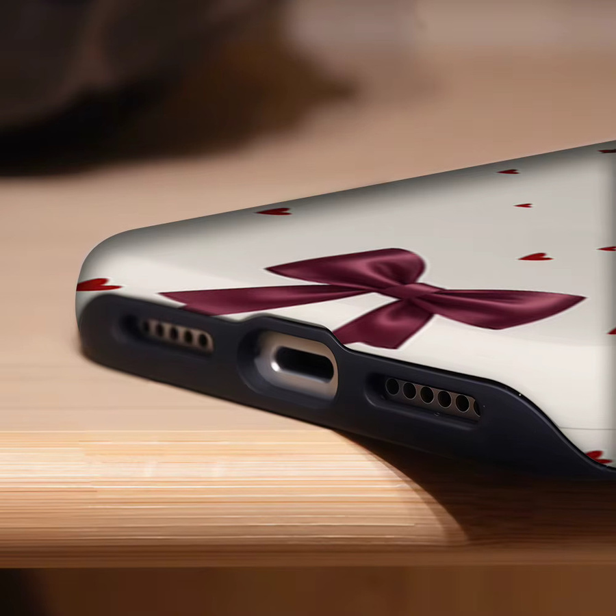 Potdemiel Magnetische Handyhülle mit Schleife und Herz in Burgunderrot und Multicolour für iPhone 17 16 15 14 13 Pro Max Plus, robuste doppelschichtige Schutzhülle - Bild 5
