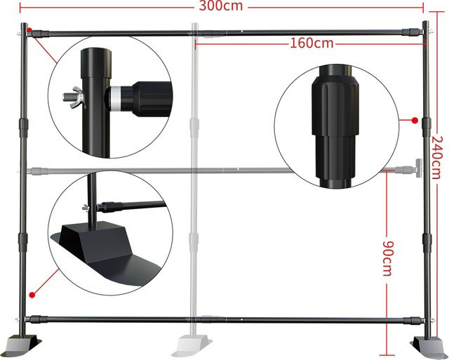 SH Heavy Duty Fotostudio Hintergrundständer Rahmen für Outdoor und Indoor, Farbe: Schwarz, Breite: 2,4 m, Höhe: 3 m - Bild 1