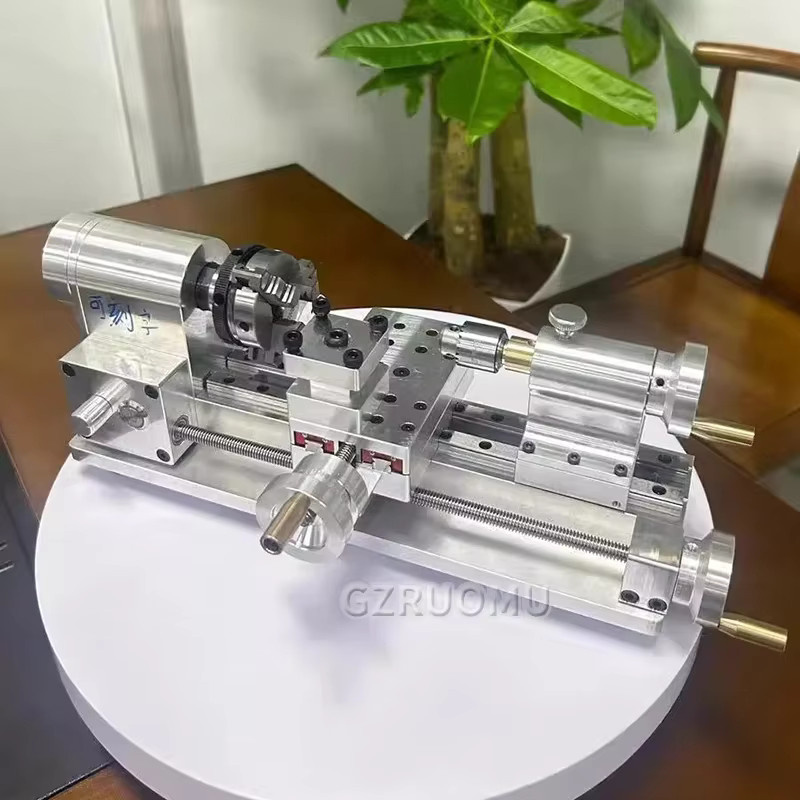 GZRUOMU Multifunktionale Mini-Drehmaschine für Holzbearbeitung, tragbare Desktop-Mikro-Drehmaschine, Silber, 100–2500 U/min - Bild 4