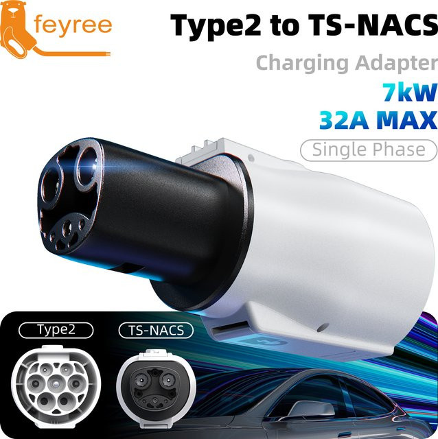 Feyree Typ 2 zu NACS EV-Ladeadapter 32A 7kW 1-Phasen-AC-Ladekabel-Stecker für Tesla Elektroautos in Weiß - Bild 1