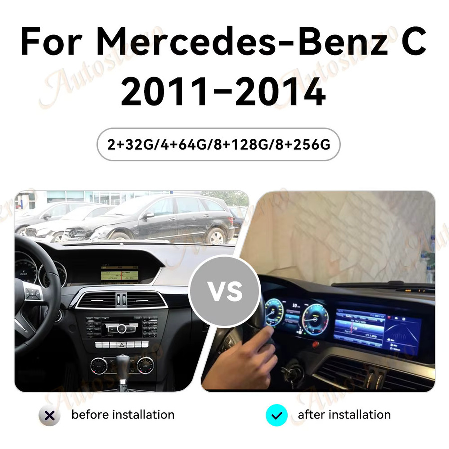 ZWNAV Android 14 Multimedia Player mit Carplay und GPS für Mercedes Benz C Klasse W204 2011-2014, 8,8 Zoll, Schwarz - Bild 2