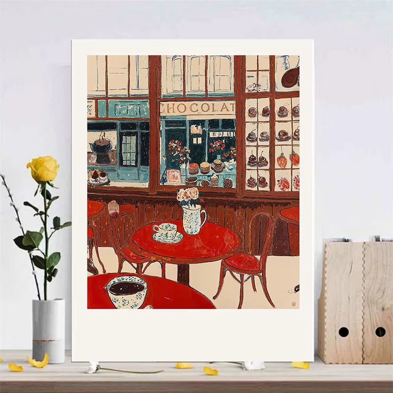 Potdemiel Wandkunst Leinwandmalerei Vintage Stadtlandschaft und Café Motiv in Mehrfarbig - Bild 2