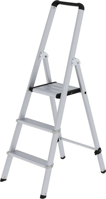PROREGAL ML Stufen-Stehleiter einseitig begehbar aus eloxiertem Aluminium in Silber, 3 Stufen - Bild 1