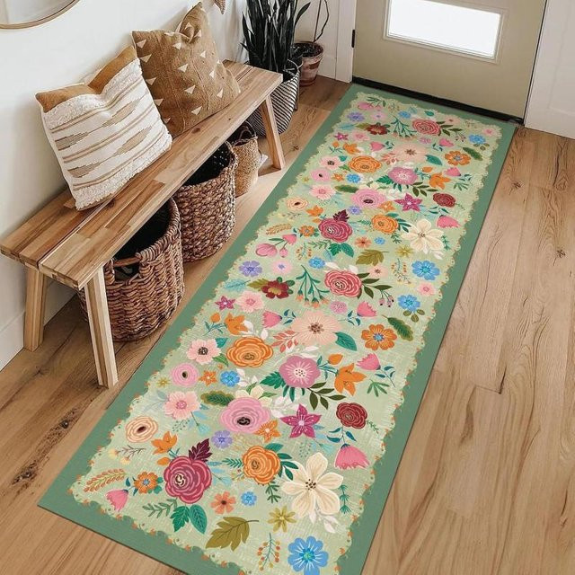 Böhmischer Teppich mit Blumenmuster in Multicolour, weich und waschbar, B/T: 40 x 100 cm - Bild 1