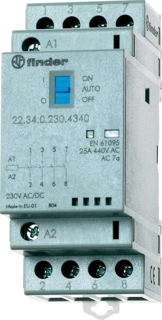 Finder Installationsschütz für 35 mm-Schiene, 3 Schließer/1 Öffner, Grau, 22.34.0.024.4740 - Bild 1