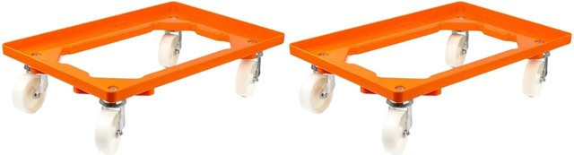 PROREGAL SparSet 2x Transportroller für Euroboxen 60 x 40 cm, Farbe: Orange, mit Kunststoffrädern, 2 Lenkrollen und 2 Bremsrollen, Traglast 300 kg - Bild 1