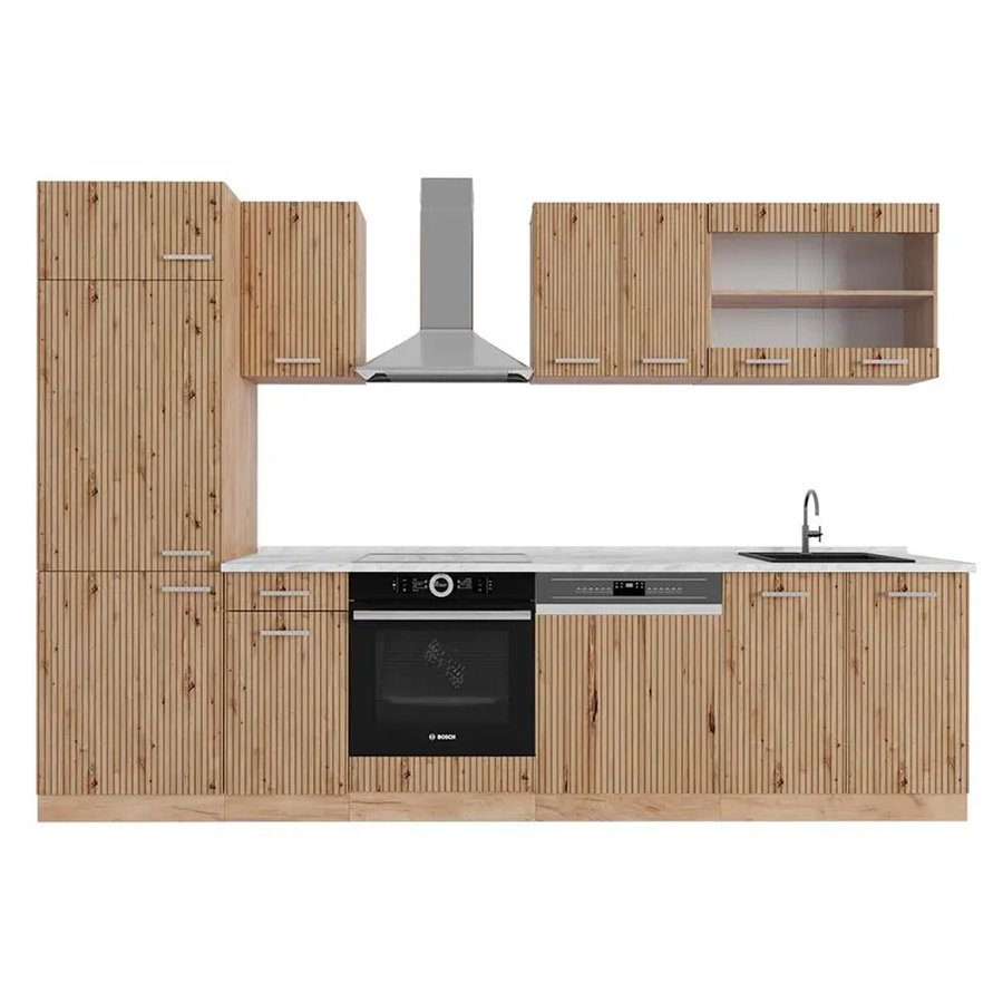 Vicco R-Line Küchenzeile Artisan-Eiche/Goldkraft Eiche in modernem Design mit Marmor-Optik, B: 300 cm, H: 207 cm, T: 60 cm - Bild 2