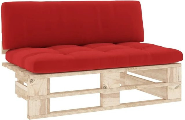 vidaXL Outdoor-Mittelsofa aus imprägniertem Kiefernholz mit Polsterkissen in Braun und Rot - Bild 1