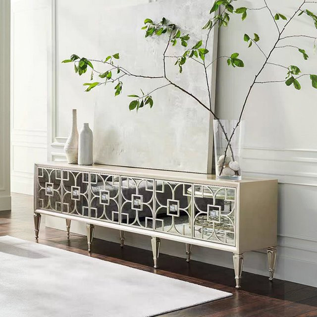 Minimalistischer ZHIO TV-Schrank aus Holz in Silber und Gold mit glänzender Oberfläche für dein Wohnzimmer - Bild 1