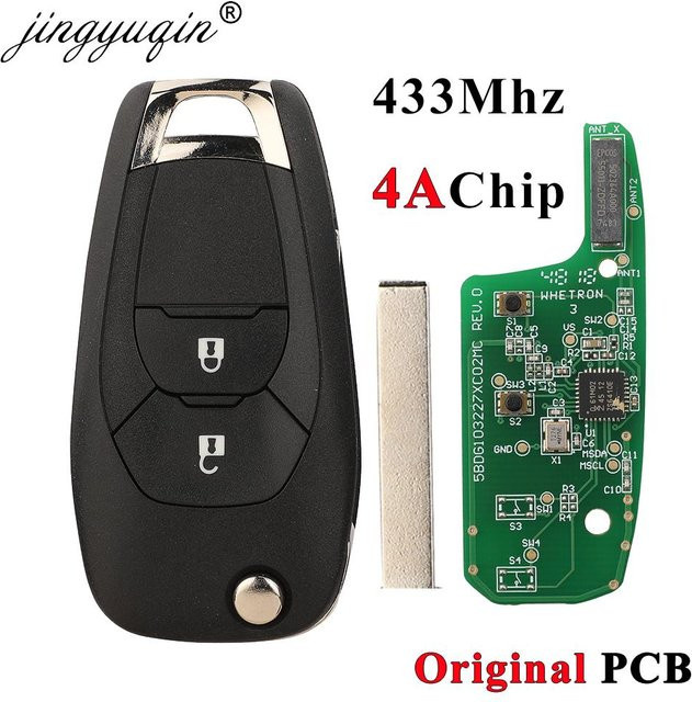 Jingyuqin Auto-Fernbedienung Klappschlüssel in Schwarz passend für Chevrolet Cruz, Trax, Sonic, Spark und Onix mit 433MHz FSK 4A Chip und Original PCB - Bild 1