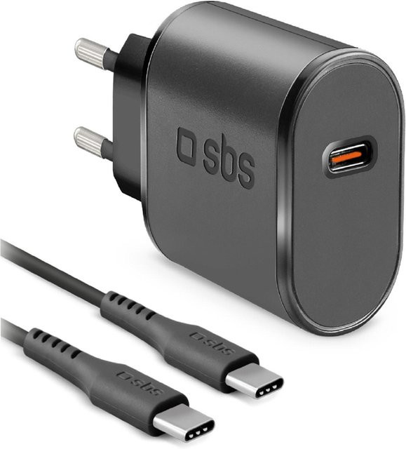 SBS Ladegerät-Set mit 15W Netzladegerät und 1 m USB-C auf USB-C Kabel in Schwarz - Bild 1