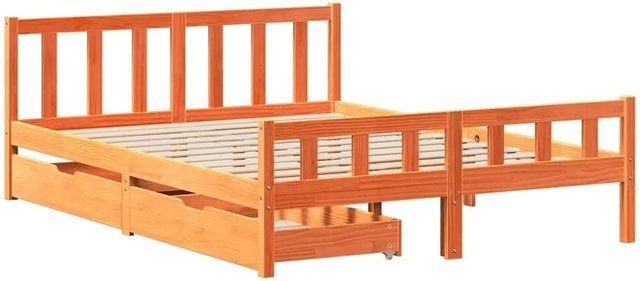 vidaXL Massivholzbett aus Kiefernholz in Wachsbraun mit Schubladen im rustikalen Design B/T/H: 160 x 200 x 165,5 cm - Bild 1