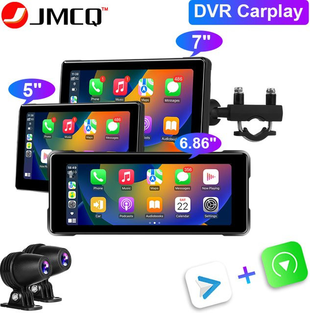 Jmcq Motorrad Dash Cam mit IPX7 wasserdichtem Display und CarPlay Funktion, Action Kamera in Schwarz - Bild 1