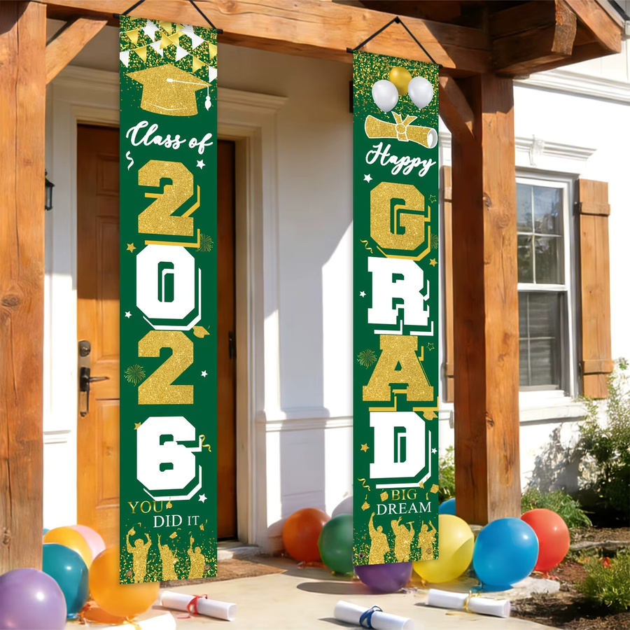 AFYPRTY Abschluss-Türbanner-Set Klasse 2026 aus Polyester, hängende Veranda-Schilder zur Dekoration für Abschlussfeiern, Mehrfarbig - Bild 2