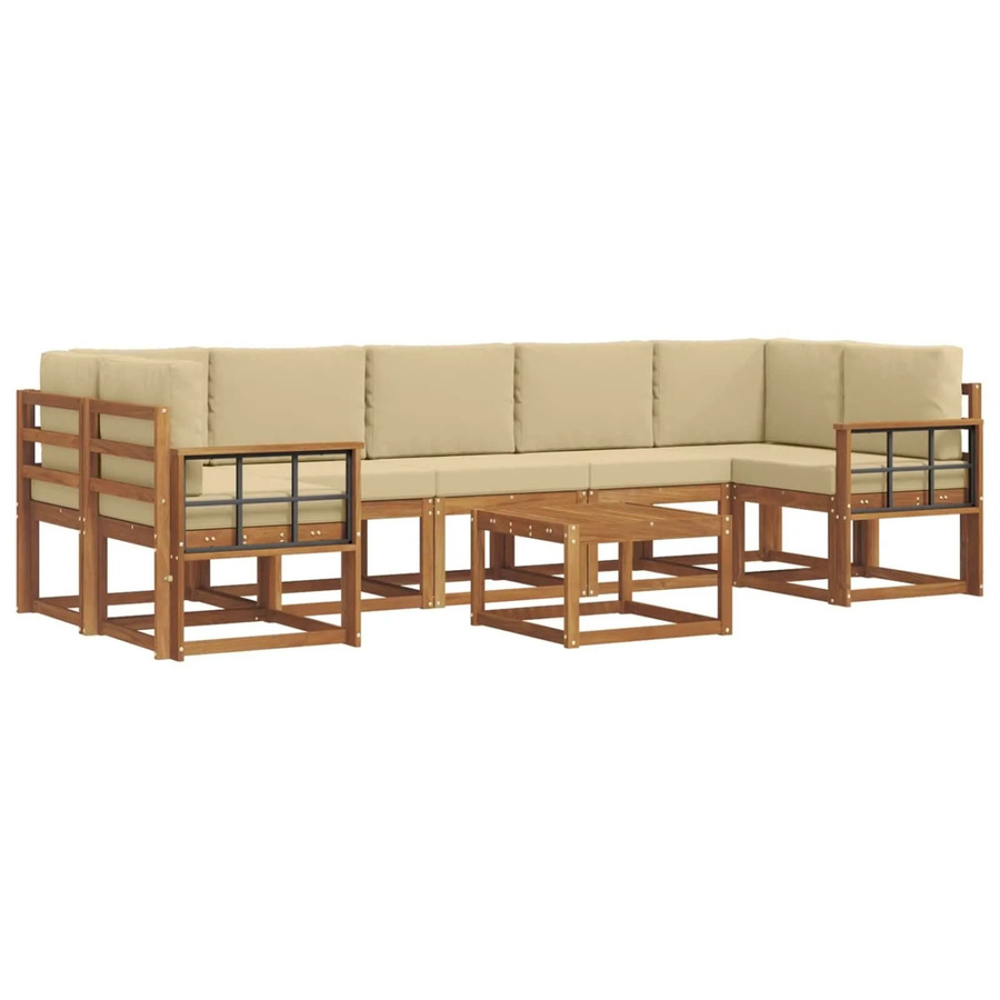 vidaXL Outdoor-Sofagarnitur L-Form aus Akazienholz mit 8 Kissen in Natur und Beige - Bild 2