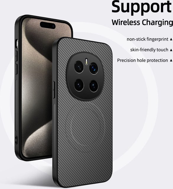 Magnetische Schutzhülle mit Carbon Faser Textur für HONOR MAGIC 8 und 7 Pro Lite, MagSafe kompatible Hartschale aus PC, Schwarz - Bild 1