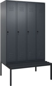 C+P Spind Classic PLUS Garderobenschrank mit Sitzbank, 4 Abteile, Schwarzgrau, B/T/H: 212 x 120 x 81,5 cm - Bild 1