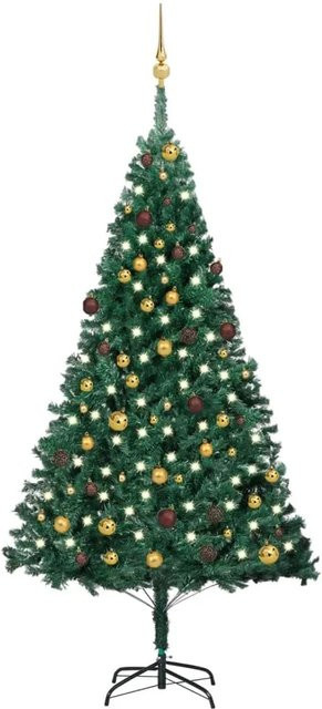 vidaXL Künstlicher Weihnachtsbaum mit LEDs und Kugeln in Grün, Höhe: 210 cm - Bild 1