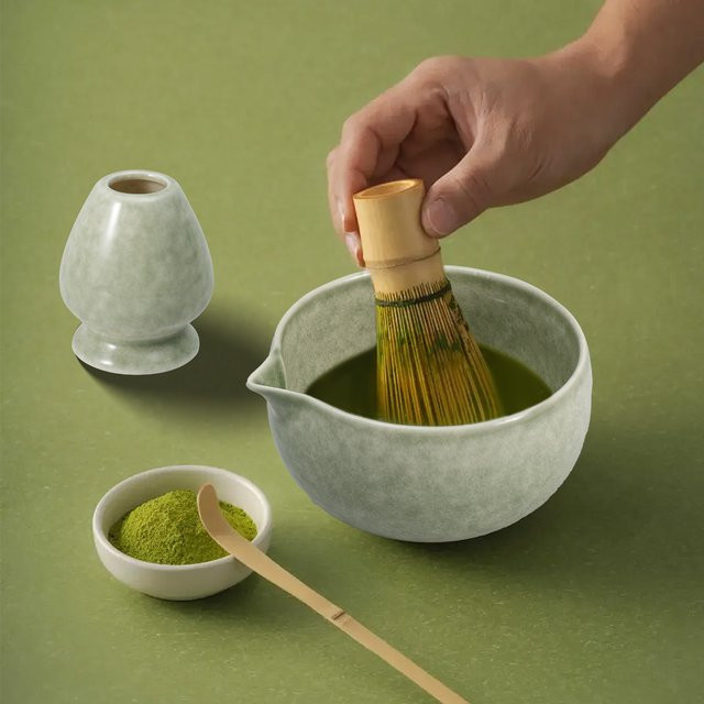 Willstar Matcha-Tee-Set aus Keramik mit Schüssel, Schneebesen und Ständer in Grün - Bild 1