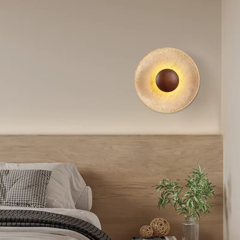 ZSHLZC Nordic LED Wandleuchte aus Travertin Stein in Beige und Braun für Wohnzimmer, Schlafzimmer und Flur mit warmweißem Licht - Bild 2
