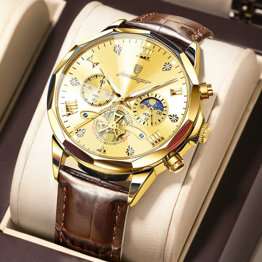 POEDAGAR Armbanduhr Chronograph, Quarz, Leder, Herren - Bild 2