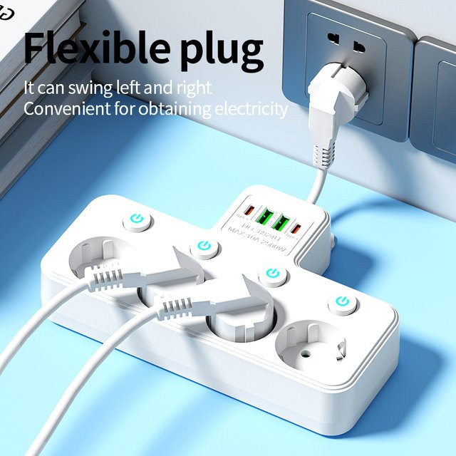 Szaoju EU-Steckdosenleiste in Weiß mit USB-C-Ladefunktion und Netzwerkfilter zur Wandmontage - Bild 1