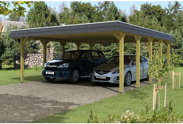 Skan Holz Doppelcarport Spessart Walmdach in Grün mit Blende B: 585 cm, T: 741 cm - Bild 1