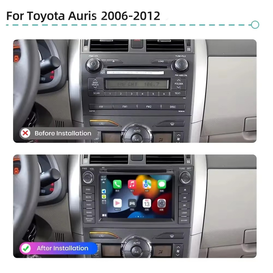 7 Zoll Android 14 Autoradio mit Navi, Mirrorlink, GPS, WiFi und Bluetooth für Toyota Auris (2006-2012), Schwarz - Bild 3