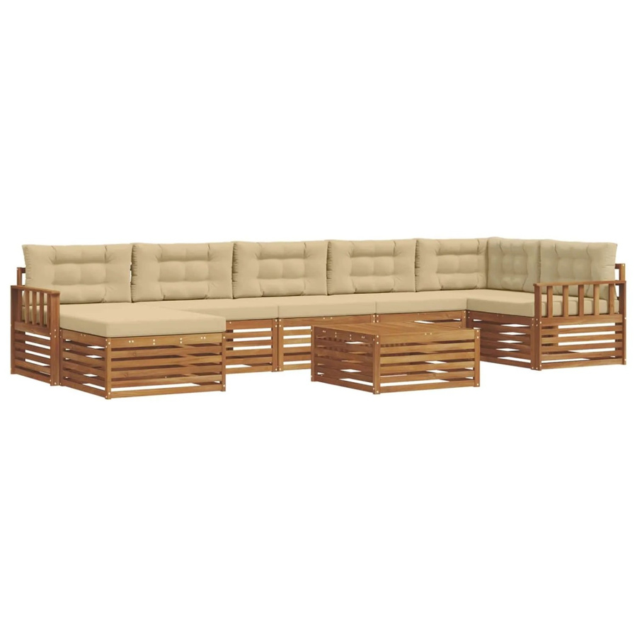 vidaXL Sofagarnitur 8-teilig aus Massivholz Akazie in Natur und Beige, U-Form mit wetterfesten Polstern - Bild 2