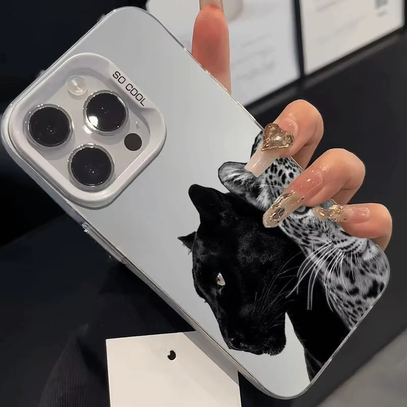 Galvanisierte TPU-Handyhülle mit Panther-Muster in Schwarz und Grau für Apple iPhone Modelle - Bild 4