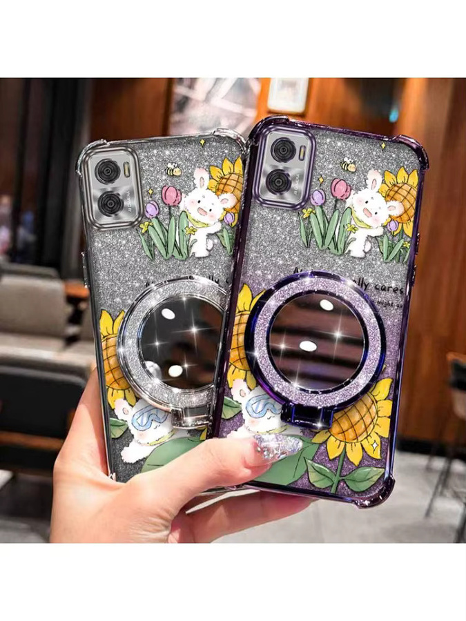 E15 Happy Rabbit Handyhülle mit Lanyard für Motorola E13 G84 G82 G64 G54 G52 G71s G30 G20 G10 50 Pro 60F in Multicolour und Silber - Bild 6