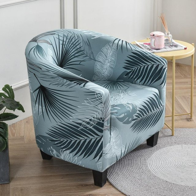 Yiran Furniture Schutzbezug für halbkreisförmigen Klubsessel und Badewannen-Sessel, Blau, Floral, B: 60 cm, T: 50 cm - Bild 1