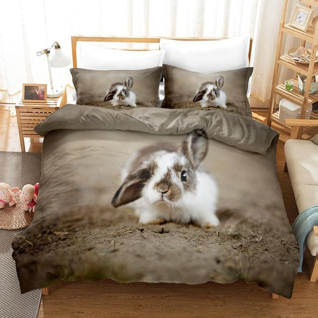 Bettwäsche-Set 3D Hase von Your Warm Home in Braun mit Kissenbezügen aus Mikrofaser, B/H: 135 x 200 cm - Bild 1