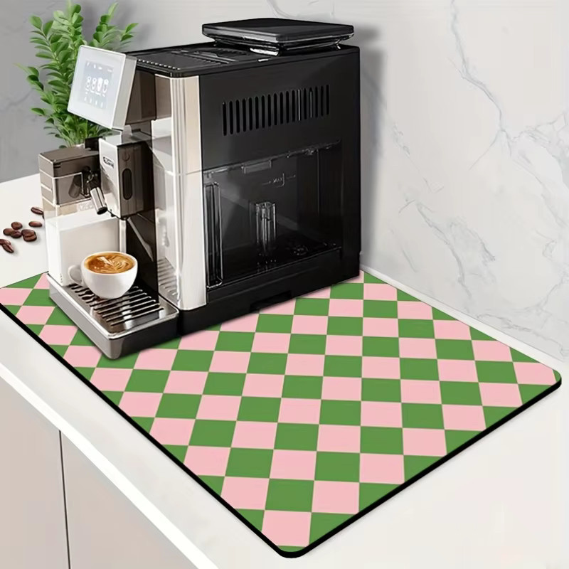 VIKAMA Küchenablaufmatte mit Schachbrettmuster in Multicolour, saugfähige und rutschfeste Geschirrtrockenmatte für die Arbeitsplatte oder als Kaffeemaschinenmatte - Bild 5